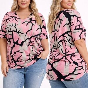 Predator Pink and Black Branch Pattern V-Neck Women's Tee
